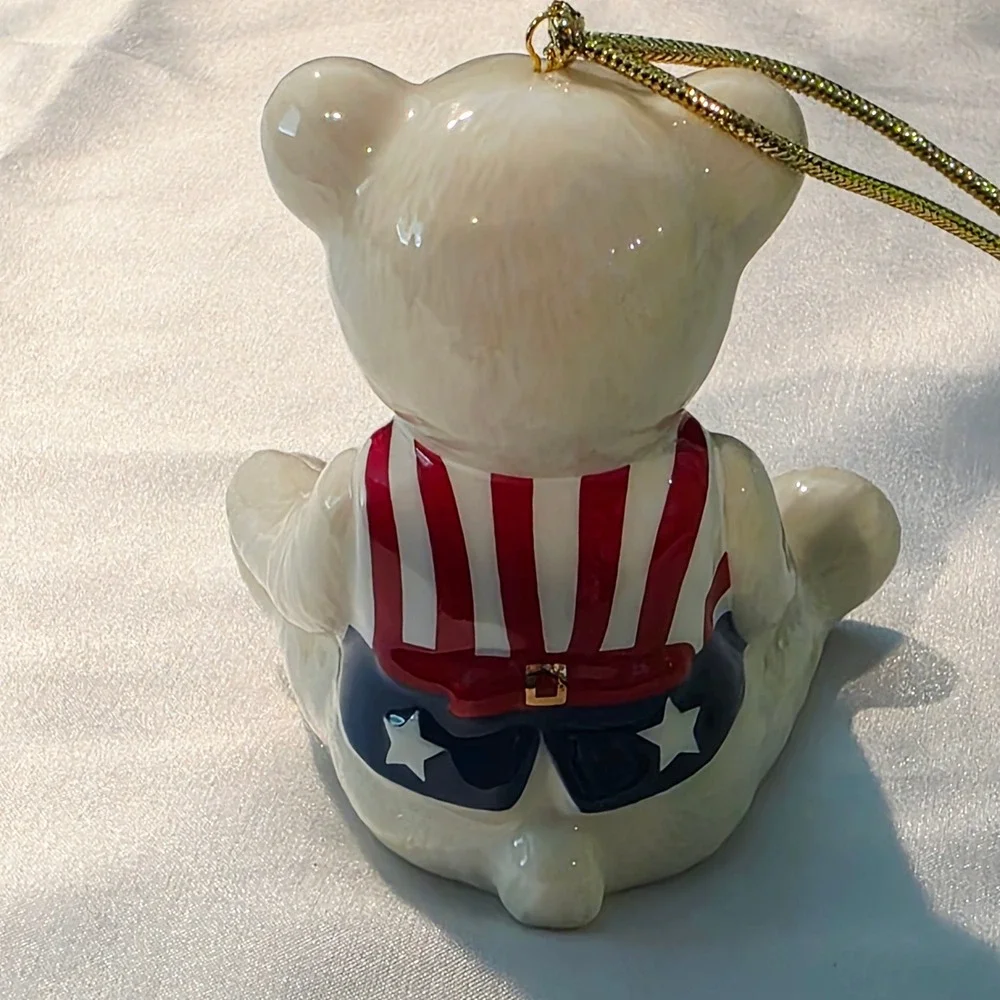 Lenox Teddy Bear China Christmas Ornament Teddys 100th Anniversary Patriotic